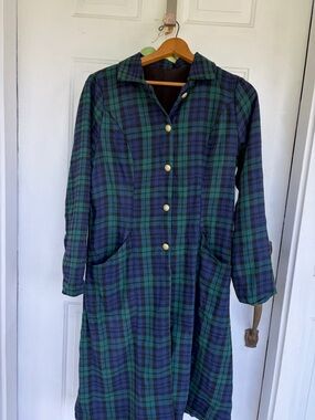 Classic Green & Navy Plaid Long Sleeve Dress